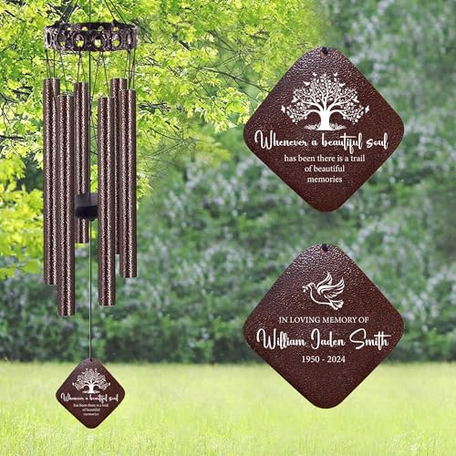 Image of ASTARIN Personalized Memorial Wind Chimes, Tree of Life Wind Chime for Loss of Mom /Dad /Son, 28 inch Deep Tone Windchime Sympathy Bereavement Gifts for Condolences