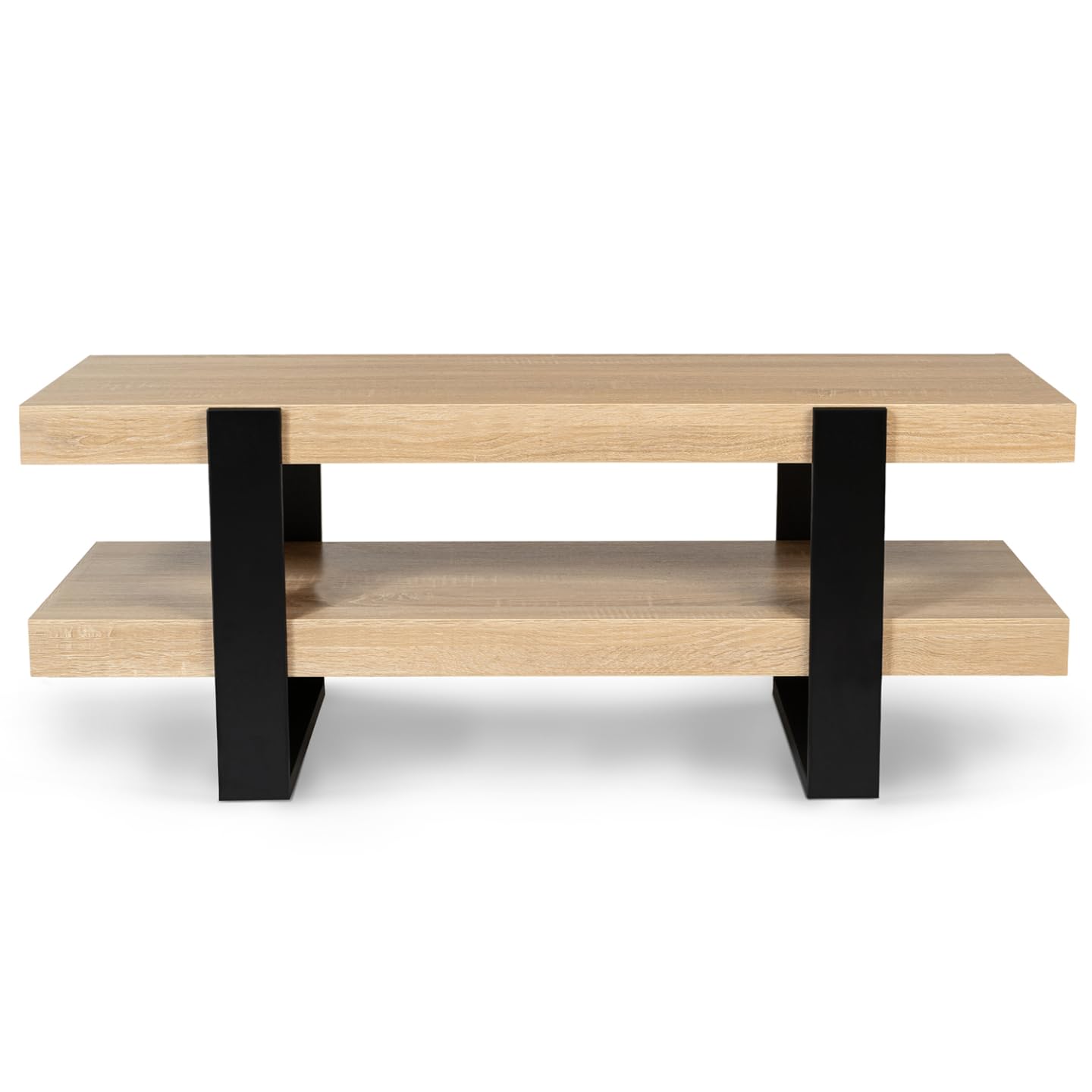 IDMarket - Meuble TV 114 cm Double Plateau Phoenix Bois et Noir