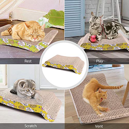 Cat-Scratcher-Cardboard-with-Catnip-Pack-of-2-Recycle-Corrugated-Cat-Scratching-Board-Reversible-Replacement-Pad-Lounge-Cute-Wave-Design