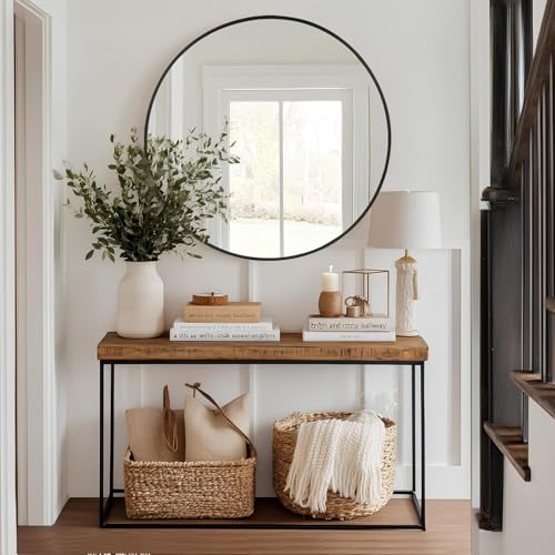 Image of Simple Deluxe 28 Inch Round Bathroom Mirror, Black Vanity Mirror with Metal Frame, Modern Circle for Bathroom, Entryway, Bedroom, Living Room, Wall Mounted Decorative Mirrors (Black)