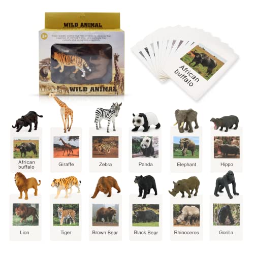 Montessori Animal Match, Miniature Forest Animal Toy Figurines with Matching Cards, Montessori Materials Homeschool Preschool Science Educational Matching Game for Toddler Kids (Zoo)