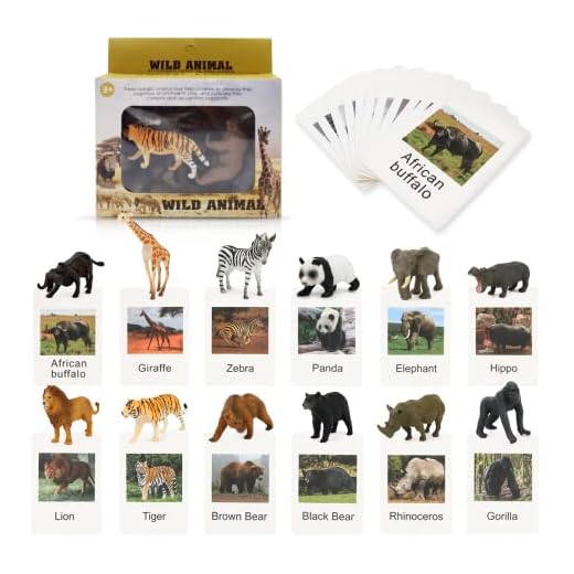 Montessori Safari Animal Matching Game, 12PCS Realistic Zoo Animal Figurines with Flash Cards, Preschool Science Educational Learning Toys for Toddlers Kids, Homeschool Montessori Toys