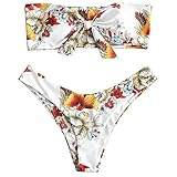 ZAFUL Women's Floral Print Bandeau Bikini Set High Cut Strapless Knot Front Swimsuit Sexy Bathing...