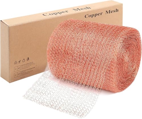 Kupfernetz gegen Schnecken 12m x 12,7cm, 100% Reines 27g/m，Kupfergitter, Schneckenzaun Kupfer, Kupfergewebe Rolle zum Abdichten von Löchern, Pflanzenschutz Garten, Wiederverwendbar