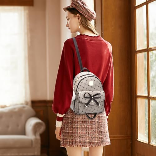 Image of I IHAYNER Girls Bowknot 3-Pieces Fahsion Leather Backpack Backpack Purse for Women Rucksack for Ladies Shoulder Bag