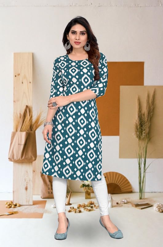 Image of JAKHANA Women's Crepe Printed Casual Straight Calf Length Round Nick Kurta Pack of 4