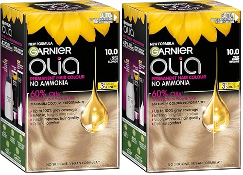Garnier, Permanent Hair Colour, Ammonia Free and Nourishing, Olia, 10.0 Very Light Blonde (Pack of 2)