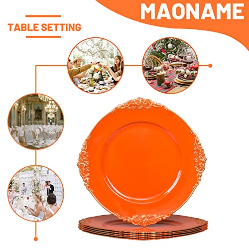 Maoname Orange Charger Plates With Gold Rim, Round Antique Plate Chargers For Dinner Plates, 13" Plastic Charger For Wedding Table Setting, Set Of 6 #TOP6