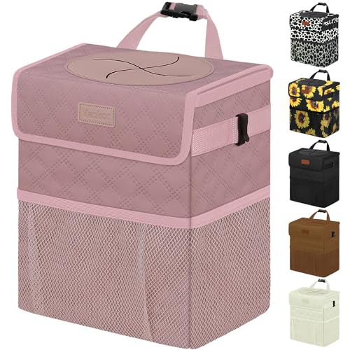 Image of Vankor Car Trash Can for Car Cute, Car Trash Bag Bin Hanging Waterproof Automotive Car Garbage Cans Leak Proof Vehicle Trash Can Diamond Pattern-Pink