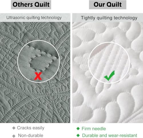 Image of EVENHUG Oversized King Quilt California King Size Lightweight Bedding Set Reversible Bedspread Coverlets for All Seasons 3 Piece (White 120 inchx128 inch)