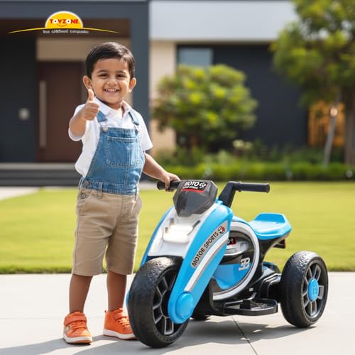 Image of Toyzone Moto Electric Bike (Blue) | 6V Rechargeable Bike with 4.5Ah Battery | LED Lights, Built in Music | Smooth Acceleration | 6M Battery Warranty | Age 2-8 Years, Upto 35 kg