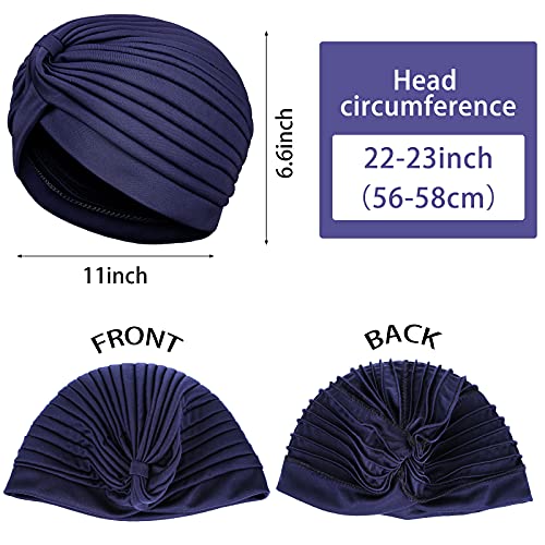 JaGely Turbans for Women Stretch Slouchy Head Beanie Cover Pre-Tied Knot Twisted Pleated Headwrap, Assorted Colors (Khaki, Black, White, Dark Blue, Light Gray, Navy)