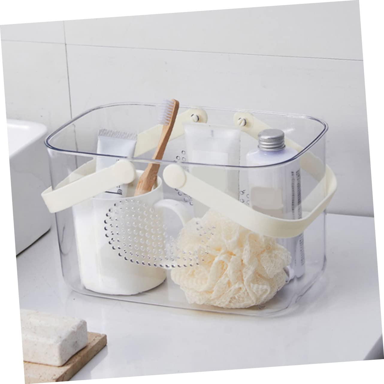 Cesta Portátil de Plástico Engrosado para Almacenamiento en Baño y Oficina, Organizador Asa para Productos de Ducha y Tocador, Práctica para Uso Diario