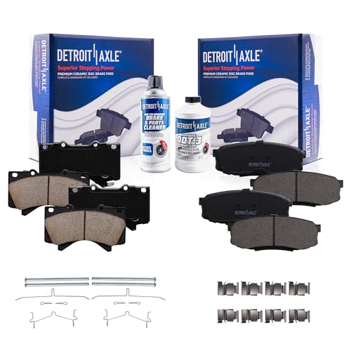 Detroit Axle - Brake Pads for 07-21 Toyota Tundra 08-21 Sequoia Land Cruiser Lexus LX570 Front Rear Ceramic Brake Pads Replacement 2008 2009 2010 2011 2012 2013 2014 2015 2016 2017 2018 2019 2020 2021