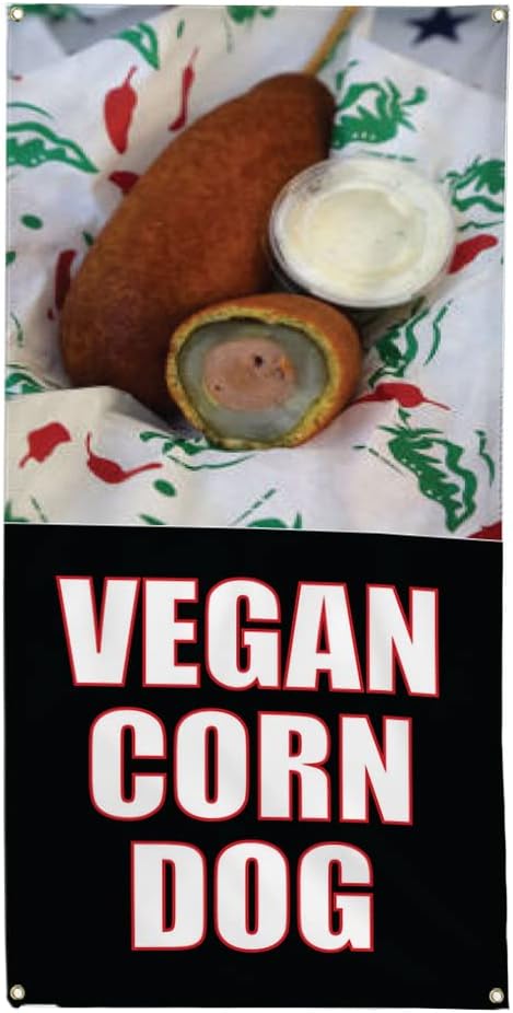 Vertical Vinyl Banner Multiple Sizes Vegan Corn Dogs Food Fair Restaurant Cafe Market Restaurant and Food Outdoor Weatherproof Industrial Yard Signs 4 Grommets 30x12Inches