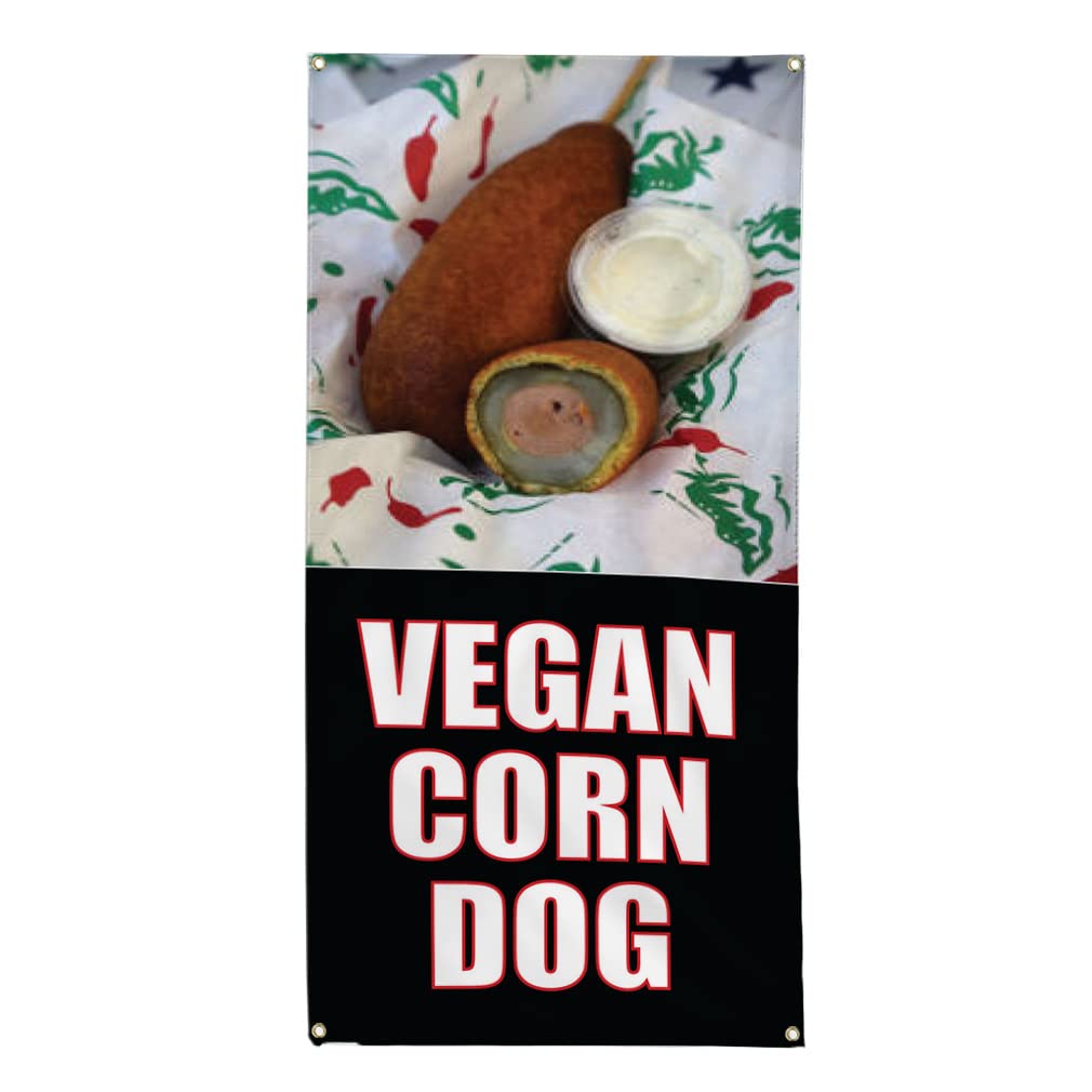 Vertical Vinyl Banner Multiple Sizes Vegan Corn Dogs Food Fair Restaurant Cafe Market Restaurant and Food Outdoor Weatherproof Industrial Yard Signs 4 Grommets 30x12Inches