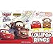Disney Pixar Cars Candy Individually Wrapped Lollipop Rings, Lightning McQueen and Mater Decorated Suckers, Birthday Party Favors, 18 Count