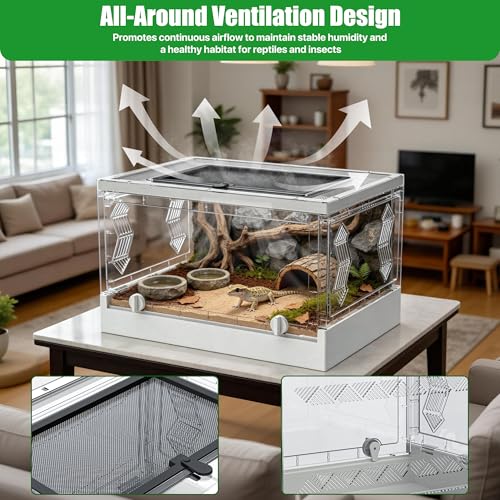 Image of Folding Reptile Travel Terrarium Tank 17 inch x 12 inch x 10 inch | 9 Gallon Portable Transport or Quarantine Enclosure Habitat for Geckos, Lizards, Snakes, Turtles, Spiders