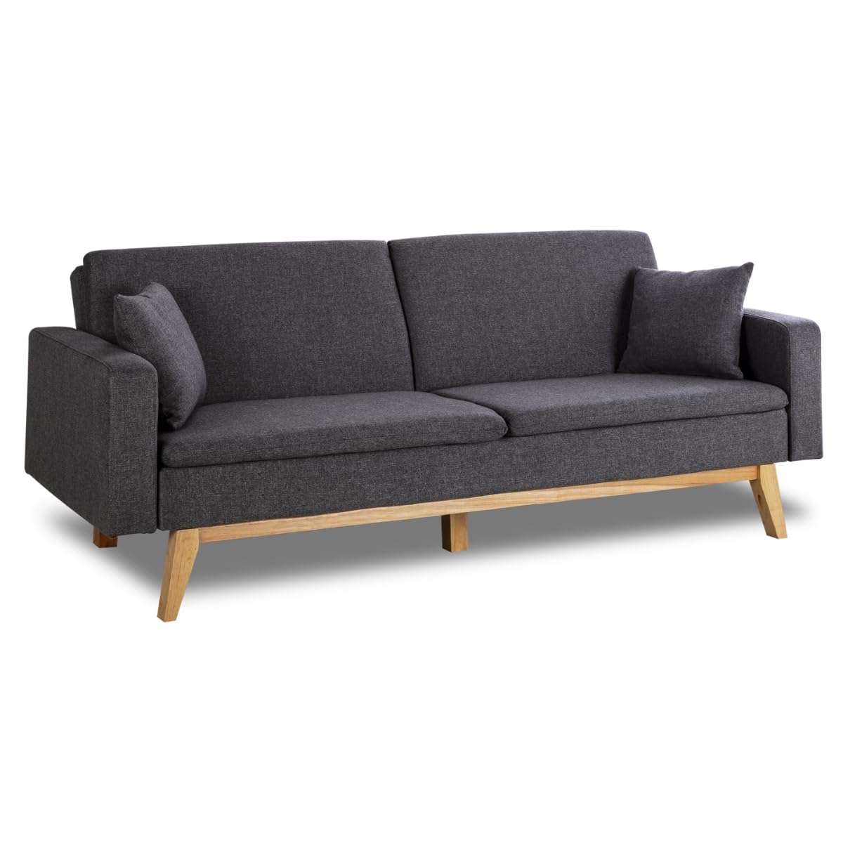 Don Descanso, Sofá Cama 3 plazas Reine, Tapizado en Tela, Sistema Apertura de Libro o Clic-​clac, Medida sofá: 206x73x80cm, Medida Cama: 180x100cm, Incluye 2 Cojines, Gris Marengo