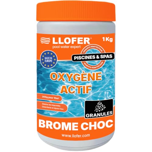 LLOFER - Oxygène Actif - sans Chlore - Brome Choc spas piscines - Re activateur de Brome en Granules - Dissolution Rapide - Pot 1kg