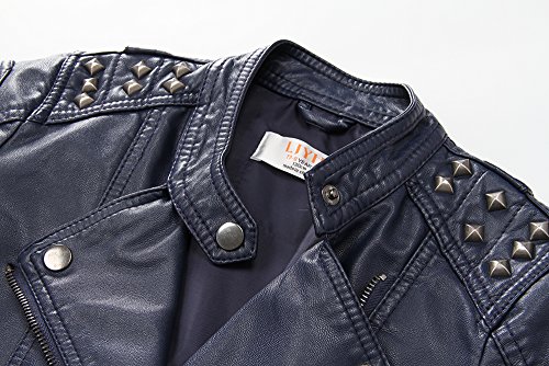 Ljyh Children's Faux Leather Biker Jackets Boys Collar Studded Motorcycle Pu Coats Navy 7/8Yrs #TOP2