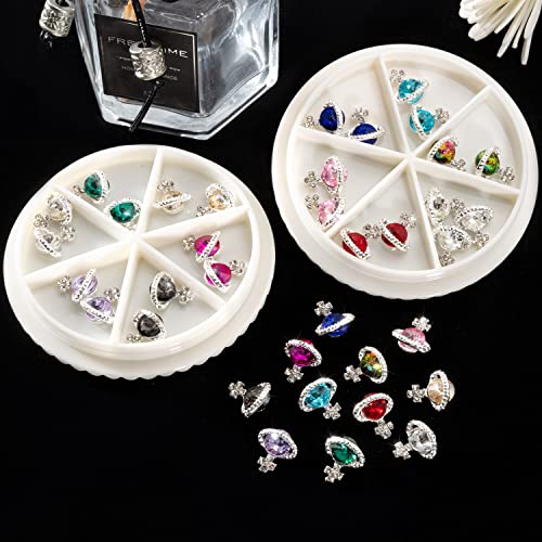 Noverlife 36Pcs Planet Nail Art Charms, 3D Saturn Shaped Nail Crystal Diamonds, Multi Colors Sparkle Nail Art Rhinestones, Shiny Nail Gems For Women Girls Manicure Decorations Jewelry Handcrafts #TOP5