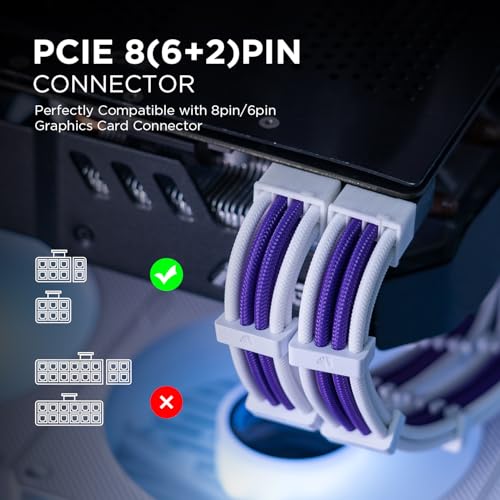Image of AsiaHorse Upgraded 16AWG PSU Cable Extension Sleeved Custom Mod GPU PC Power Supply Soft Braided Cables with Two Color Comb Kit 24P /8P to 6+2P /8P to 4+4P 30CM
