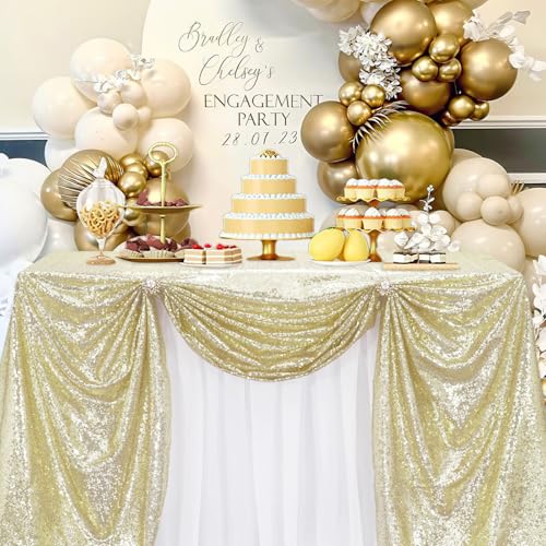 Image of B-COOL 50x50 Inches Light Gold Sequin Tablecloth Glitter Sequins Tablecloth Table Cover for Festival Dinners Bachelorette Party Decor