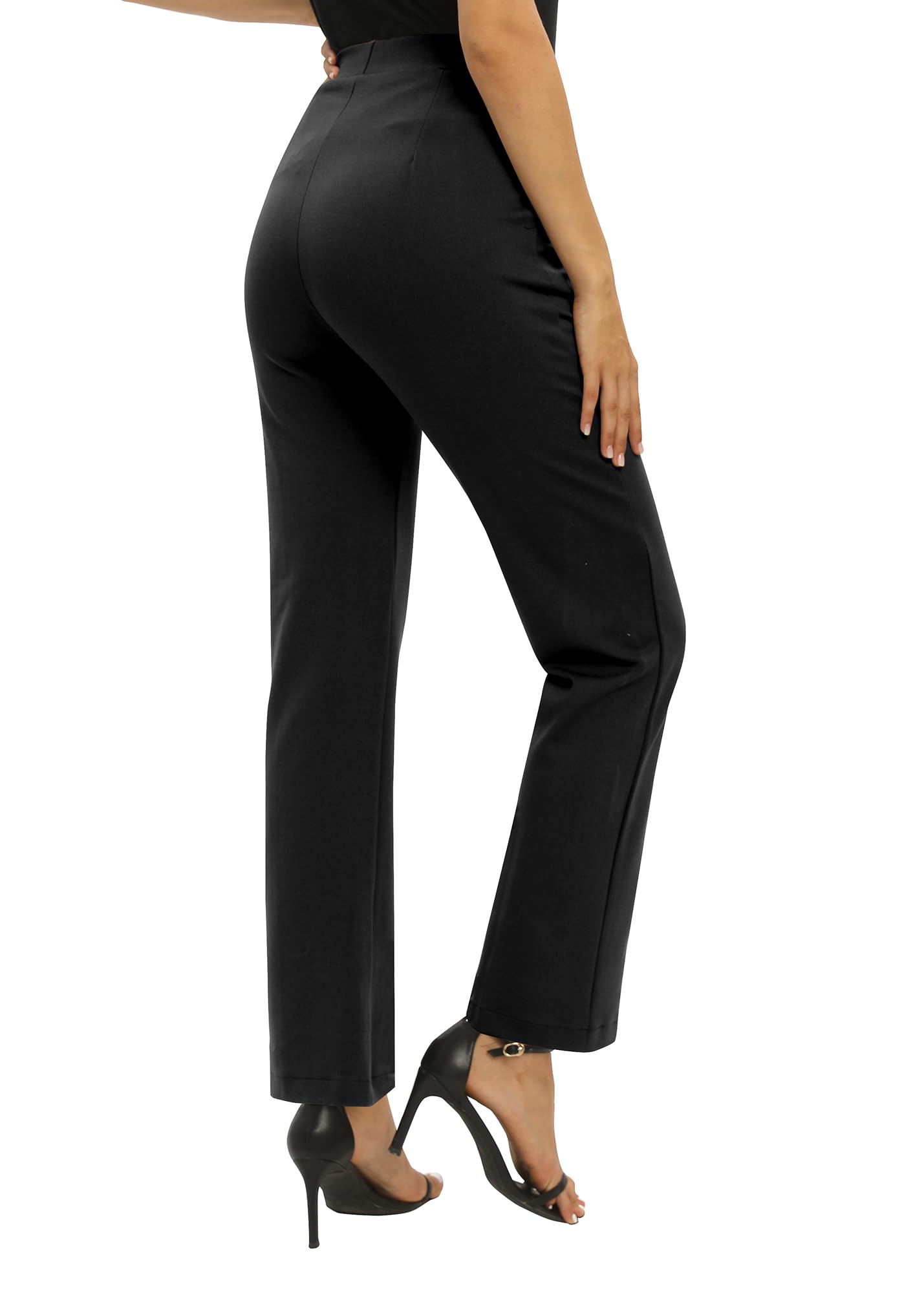 Mujeres Oficina Casual Piernas Rectas Trabajo Pantalones Elástica Cintura Pantalones con Bolsillos