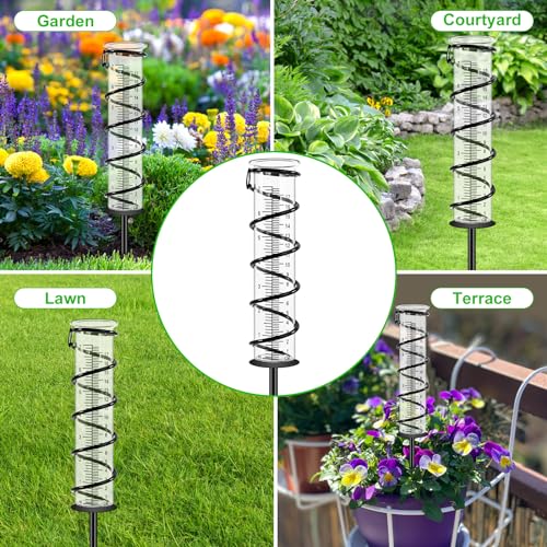 Foto von CHIVENIDO 17cm Regenmesser für Garten Frostsicher, Outdoor Regenmesser Glas Regenwassermesser Niederschlagsmesser mit Metallpflock, Dekorativ für Hof, Deck, Rasen, Landschaft und Gartenzubehör
