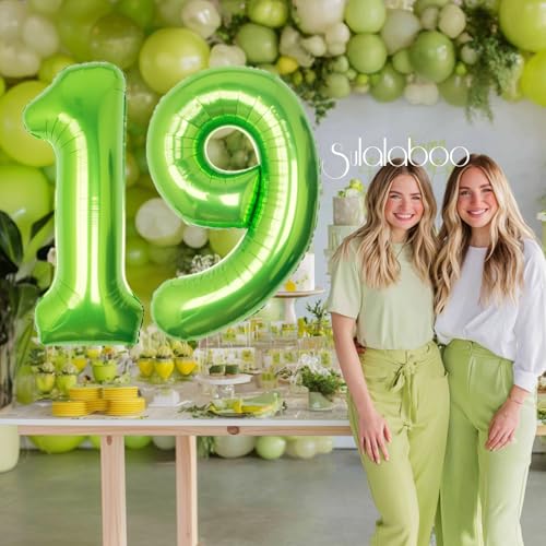 Image of 40 Inch Green Number 19 Balloon Lime Big Large Helium Number 0-9 | Giant Digital 19th Foil Mylar Party Balloon for Birthday Party Anniversary Graduation Decorations