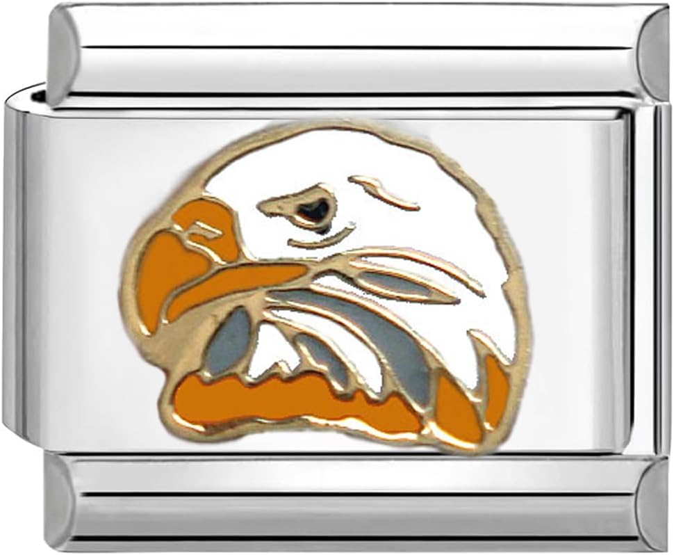 UNY JEWELMajestic Eagle Italian Charm 9mm Stainless Steel Link - Enamel Raptor Design Bracelet Accessory