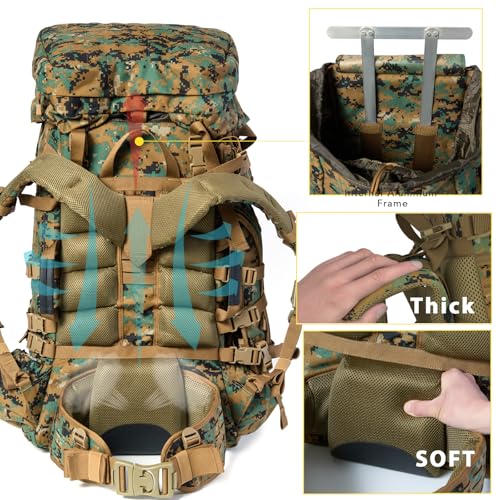 Image of MT Military Army Large Rucksack with Detacheable Assault Backpack Hydration Pack Shoulder Straps and Waist Belt Metal Frame | Detacheable