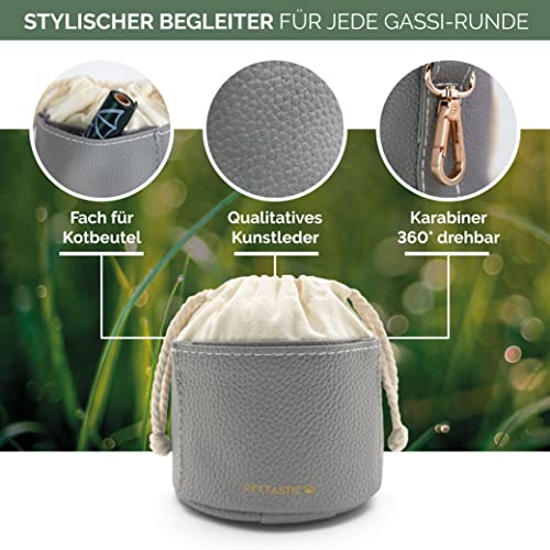 PETTASTIC Leckerlibeutel für Hunde - Praktischer Futterbeutel aus Kunstleder mit Clip für Hundetraining - Hochwertige Futtertasche für Spaziergänge - Training Belohnung für Vierbeiner (Grau)