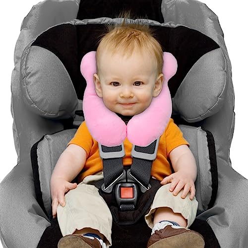 Image of Baby Travel Pillow, Infant Kid's Cushion Soft and Skin Friendly for Car Seat, Pushchair and Stroller (Plush Pink)