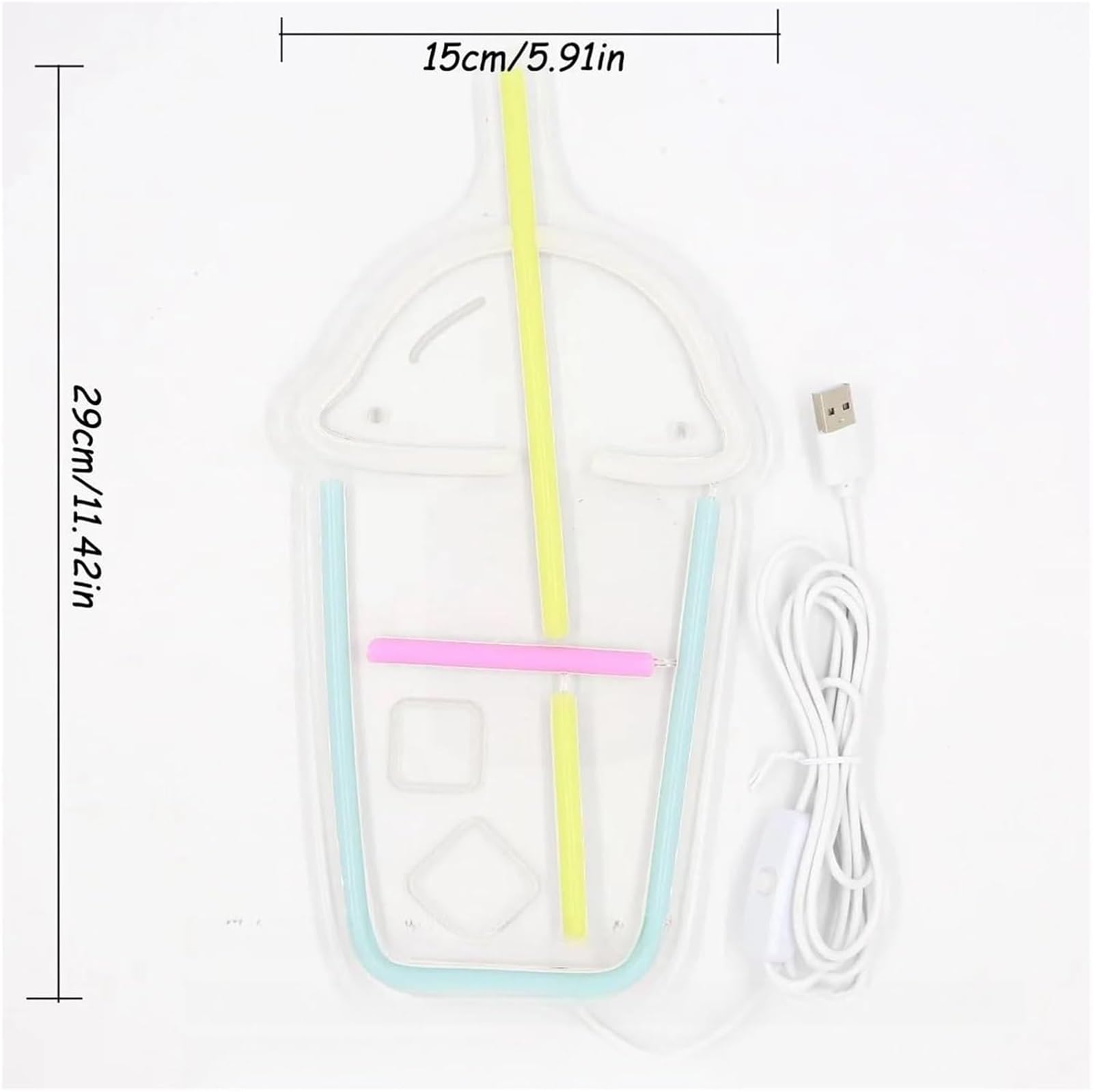 LED Lampada al neon Insegna al neon a forma di bicchiere plastica con cubetti ghiaccio curvi 15 cm × 29