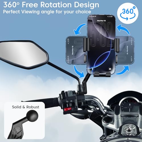 Image of Sounce RideLock Mirror Mount Mobile Holder for Bike, Scooty & Cycle, One-Click Lock Phone Holder with 360 Rotation, Secure Grip Phone Mount for GPS Navigation & Maps - Black