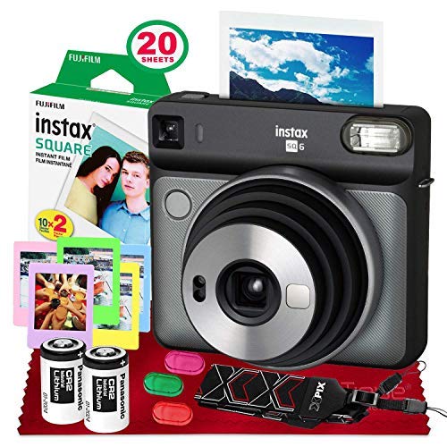 🔥 Cashback up to 70% Fujifilm instax Square SQ6 Instant Film Camera (Graphite Gray) + 20 Sheets Instant Square Film + Xpix Camera Strap + Fibertique Cloth (USA Warrantty)