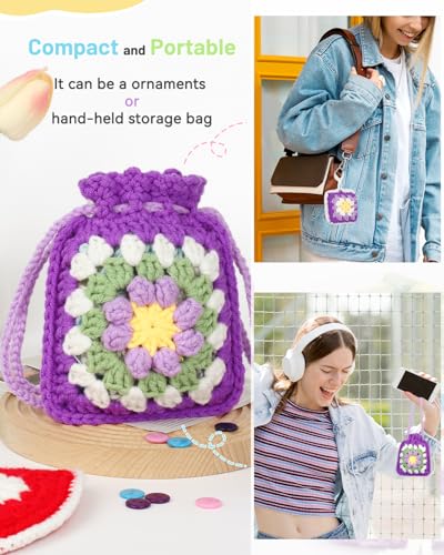 Image of Katech Crochet Kit for Beginners Adults - Coin Purse Crochet Kit with Step-by-Step Instructions, Premium Yarn, Hook & Supplies - Learn-to-Crochet Small Bag, Wallet or Creative Gift