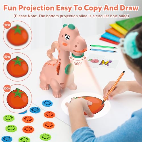 Miniatura 5 de Proyector De Dibujo Para Niños Niñas Juguetes, Ketiee 2 En 1 Trazar Y Dibujar Arte Juguete Proyector Con 96 Patrones De Dinosaurios Regalos Para Niños De 3 4 5 6 7 8 Años Niñas Rosa