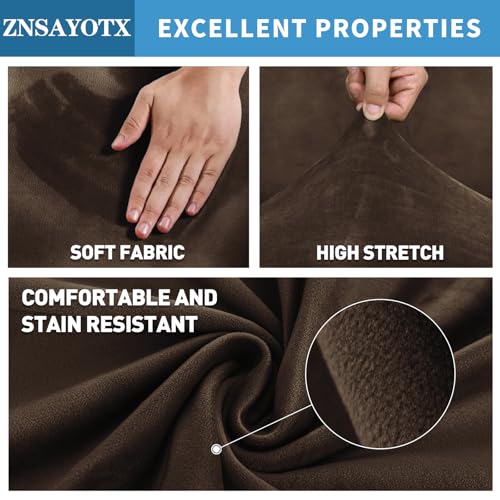 Image of ZNSAYOTX 2026 Velvet Small Recliner Cover 3-Piece, Luxury Plush Recliner Chair Covers with Elastic Band & Ties Stay in Place, Stretch Reclining Slipcover for Lazy Boy Soft Washable (Dark Coffee)