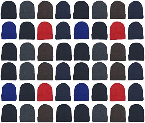48 Pack Winter Beanies, Bulk Cold Weather Warm Knit Skull Caps, Mens Womens Unisex Hats