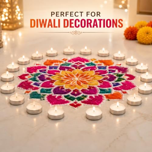 Image of Bindian Unscented Tea Light Candles, 100% Paraffin Wax, Smokeless Dripless Tealights for Home Decor, Diwali, Wedding, Spa, 1-1.5 Hour Burn Time (Pack of 300 White)