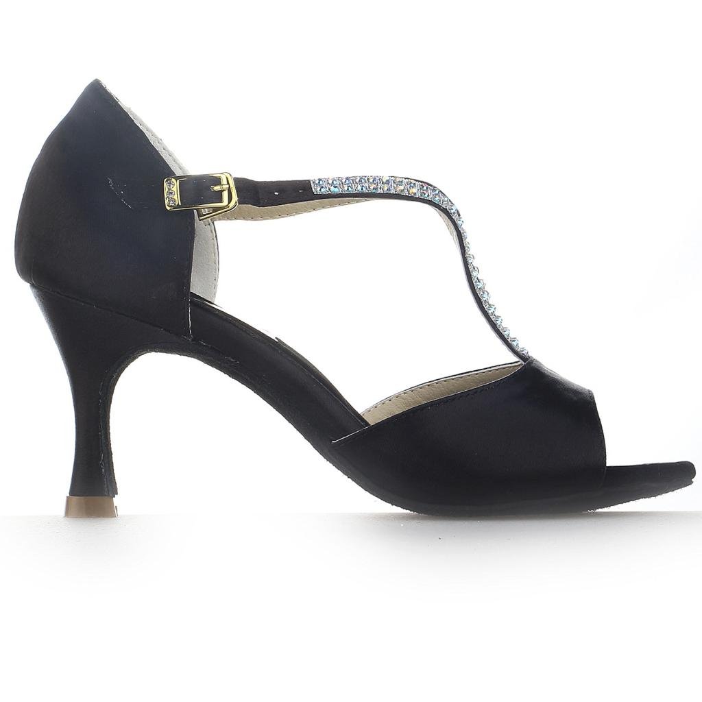 JIA JIA 20520 Sandalias de mujer Tacón acampanado Super Satén Zapatos de baile latino