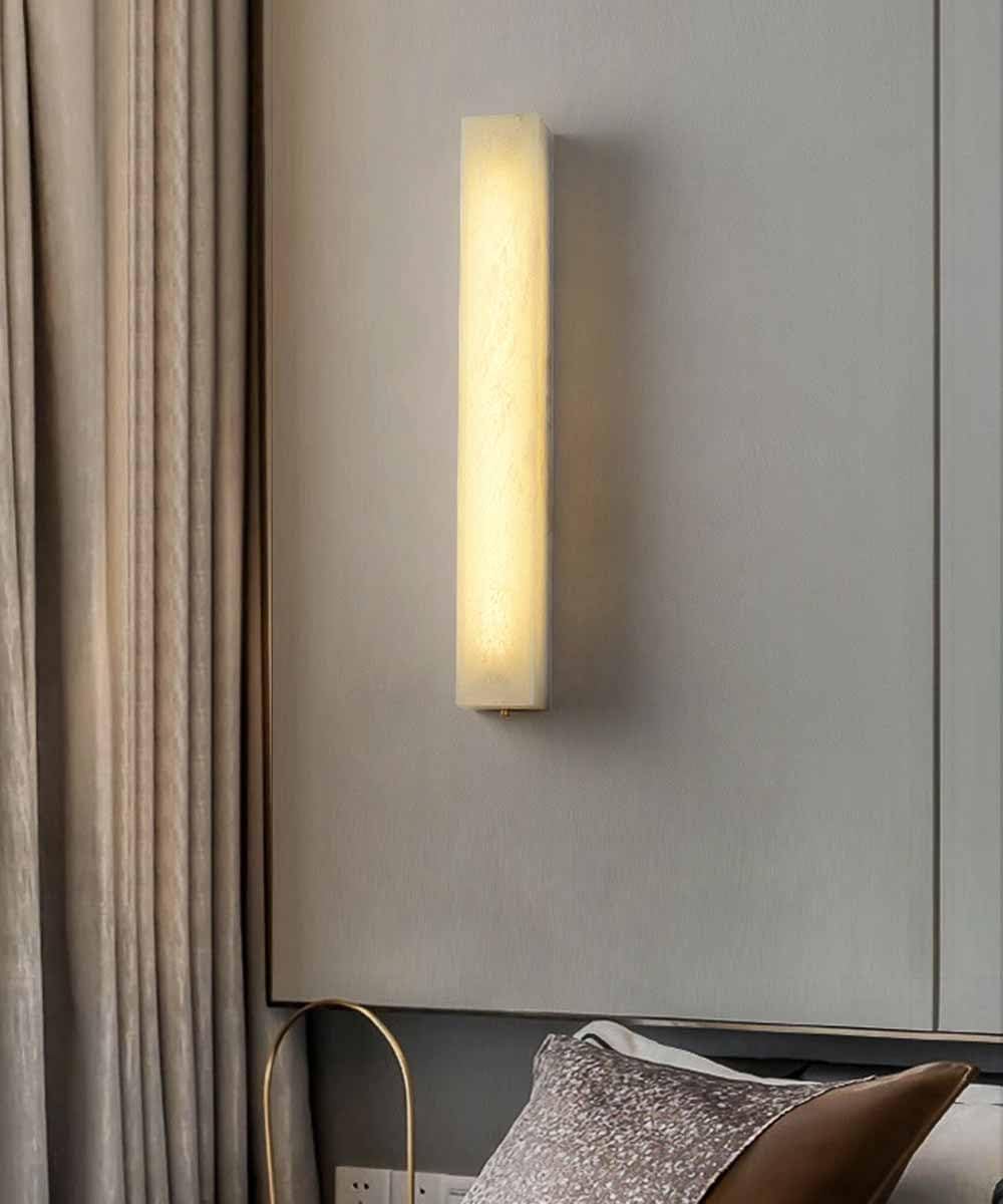 Lámpara de pared de mármol minimalista Aplique de pared de alabastro cuadrado Aplique de pared de piedra de tubo largo Dormitorio Atenuación Iluminación de montaje en pared para sala de estar Restaur