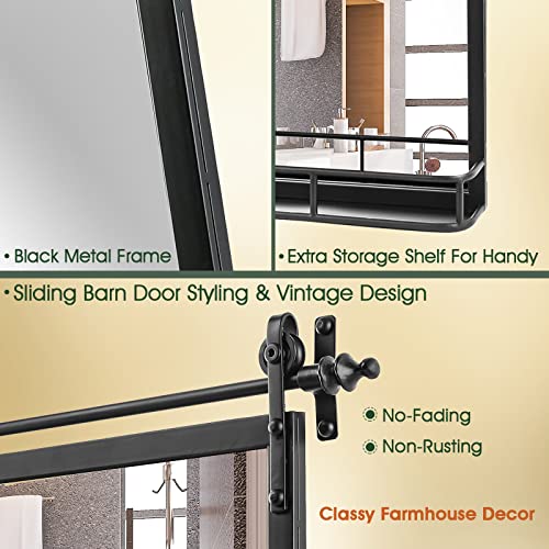 Fobule Farmhouse Iron Framed Wall Mirror With Shelf thumb #5