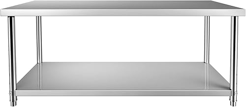 Miniatura 9 de VEVOR Mesa de preparación de acero inoxidable, 72 x 30 x 34 pulgadas, capacidad de carga de 550 libras, mesa de trabajo de metal resistente con