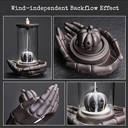 Haiswonsa Pumpkin Incense Burner Holder - Backflow Waterfall Cone Incense Holder, Led Ceramic Unique Claw Incense Burner With 15 Incense Cones For Halloween/Aromatherapy/Yoga/Home/Room/Office Deco #TOP3