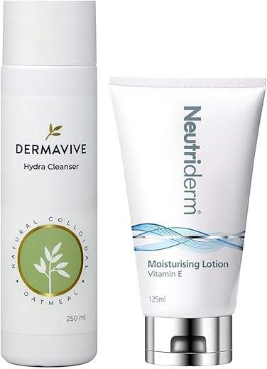 Neutriderm Pre-Makeup Skincare Combo, Vitamin E Moisturiser Lotion 125 Ml And Dermavive Hydra Cleanser 250 Ml