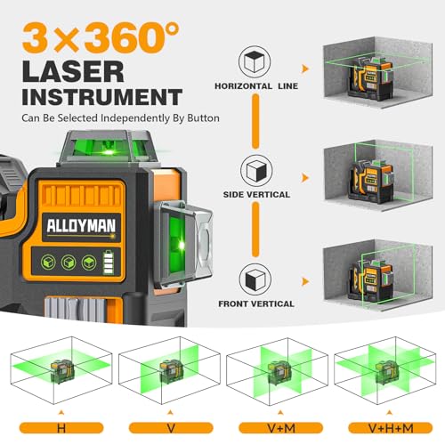 Image of Alloyman Max 20V Laser Level with Tripod, 3x360 Self-Leveling Laser level, 3D Lazer Leveler Tool for Construction, Picture Hanging with Strong Magnetic Bracket & Hard Carry Case